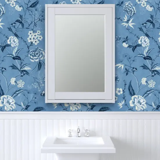 Pre-Pasted Wallpaper 2FT Wide Victorian Floral Blue And White Chinoiserie New Romanticism Large Scale Custom Pre-pasted Wallpaper by Spoonflower {6}