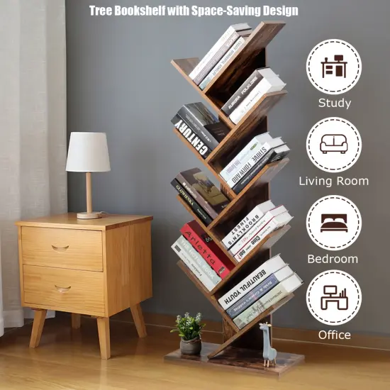 Costway Tree Bookshelf 8-Tier Bookcase Free Standing Book Rack Display Stand {6}