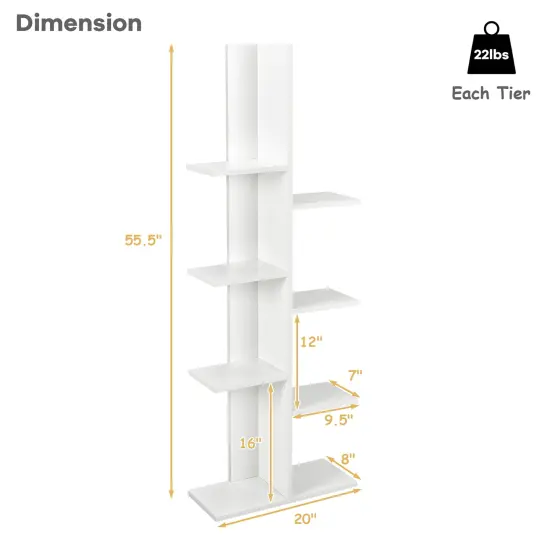 Costway 8-shelf Bookcase Freestanding Tree shelf Display Storage Stand Black\White {3}