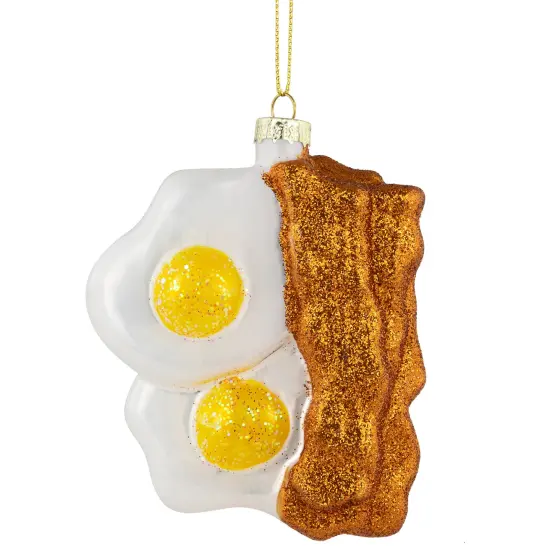 Northlight 3.75" Eggs and Bacon Glittered Glass Christmas Hanging Ornament White {1}