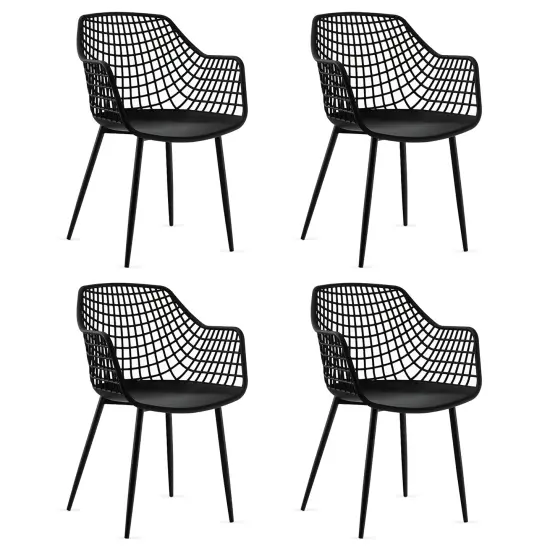 Costway Modern Dining Chair Set of 4 Plastic Shell Hollow withMetal Legs for Living Room {7}