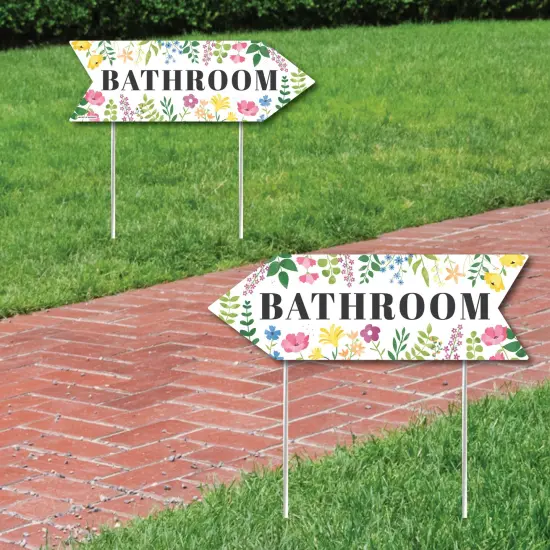 Big Dot of Happiness Wildflowers Wedding Bathroom Signs - Boho Floral Wedding Sign Arrow - Double Sided Directional Yard Signs - Set of 2 {1}