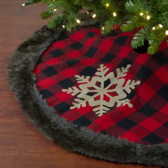Northlight 48-Inch Red and Black Christmas Tree Skirt with Burlap Snowflake {1}