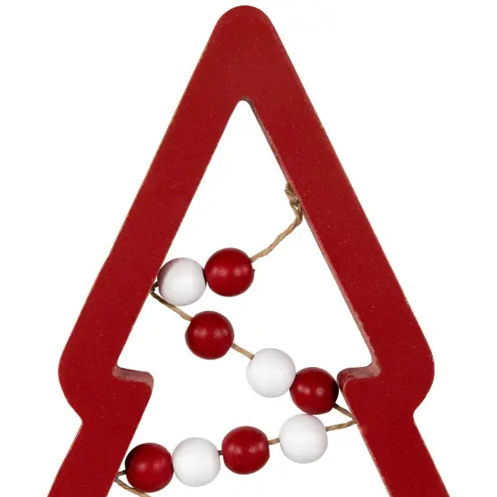 Northlight Wooden Trees with Beads Christmas Decorations - 11.75" - Red and White - Set of 3 {6}