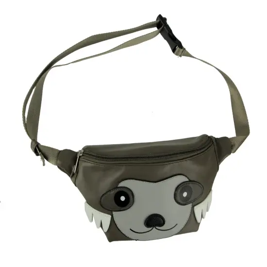 Grey Vinyl Sloth Face Adjustable Fanny Pack {1}