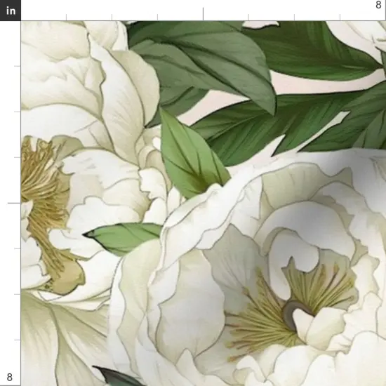 Various Fabrics by the Yard or Fat Quarter White Green Floral Plants Large Scale Garden Botanical Peonies Blooms Spring Summer Custom Printed Fabric by Spoonflower {4}