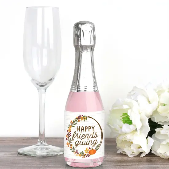 Big Dot of Happiness Fall Friends Thanksgiving - Mini Wine and Champagne Bottle Label Stickers Friendsgiving Favor Gift for Women and Men - Set of 16 {3}