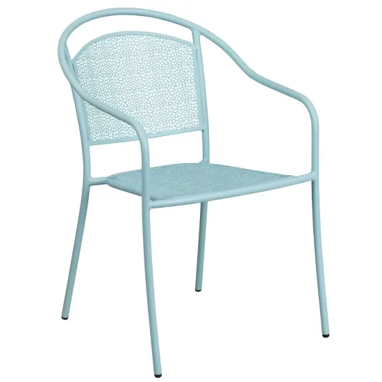 Emma and Oliver Commercial 35.5" Square Metal Garden Patio Table Set w/ 2 Round Back Chairs Sky Blue {4}