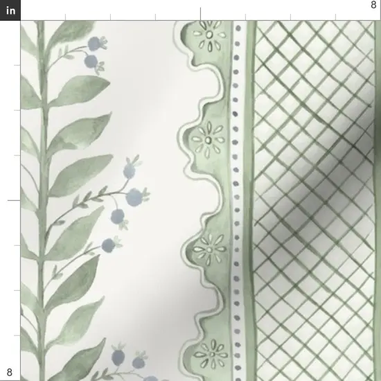 Various Fabrics by the Yard or Fat Quarter Sage Green Stripe Botanical Watercolor Garden Grandmillenial Custom Printed Fabric by Spoonflower {4}