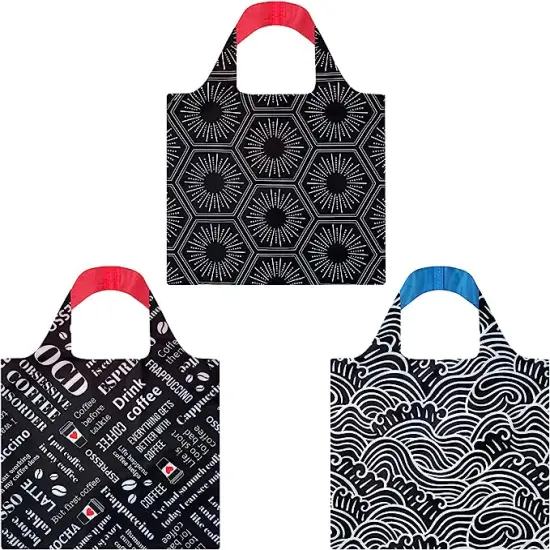 Wrapables Allybag Foldable & Lightweight Reusable Grocery Bag, 3 Pack Coffee Waves {1}