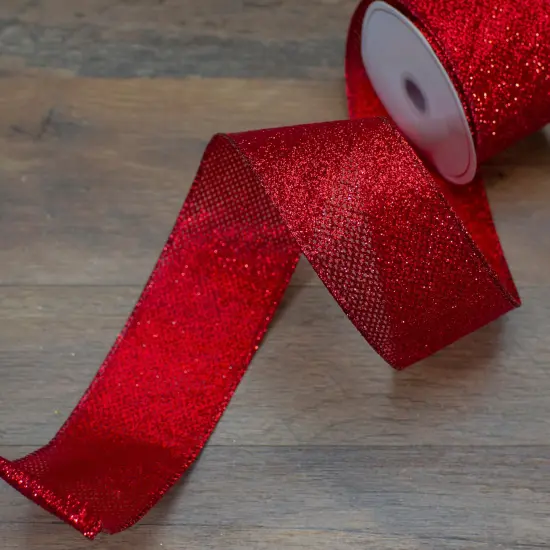 Northlight Red Glittered Christmas Wired Craft Ribbon 2.5" x 10 Yards {3}