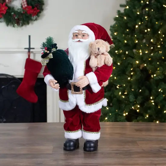 Northlight 2' Standing Santa Christmas Figure with a Plush Bear Red {3}