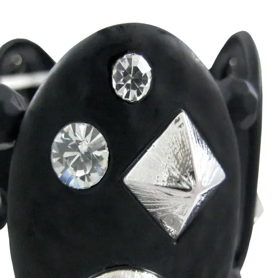 Black Enamel Hammered Metal Studded Stretch Bracelet {3}