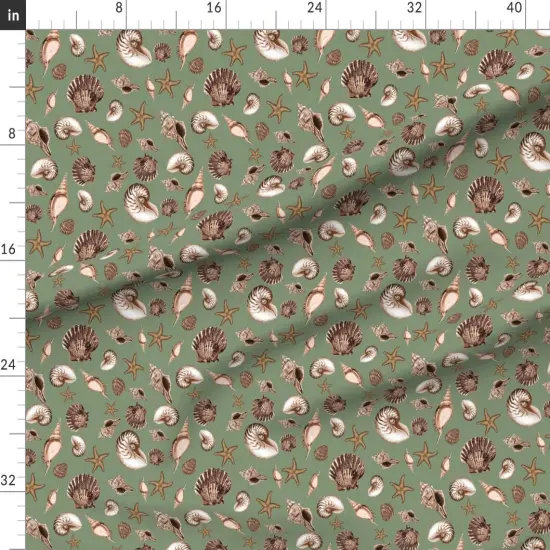 Various Fabrics by the Yard or Fat Quarter Under The Sea Beach Nautilus Nautical Shells Starfish Seashells Marine Life Ocean Custom Printed Fabric by Spoonflower {1}