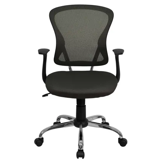 Emma and Oliver Mid-Back Mesh Swivel Task Office Chair with Chrome Base and Arms Dark Gray {3}