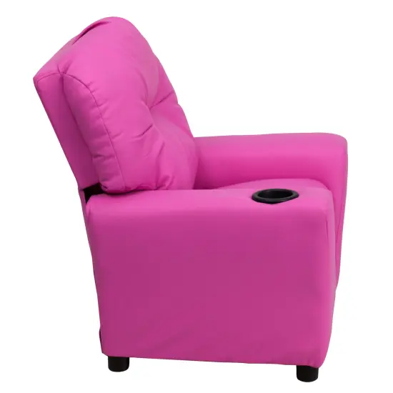 Emma and Oliver Contemporary Kids Recliner with Cup Holder Hot Pink Vinyl {4}