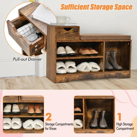 Costway 2-tier Shoe Bench Storage Shoe Rack Organizer Cabinet with Cushion for Entryway {5}