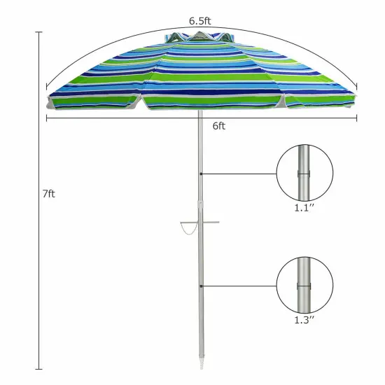 Costway 6.5FT Patio Beach Umbrella Sun Shade Tilt W/Carry Bag Turquoise {3}
