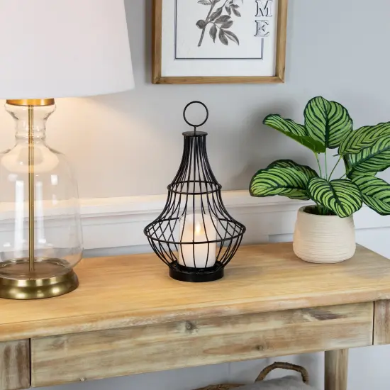 Northlight Metal Cage Hurricane Pillar Candle Holder - 14" - Black {3}