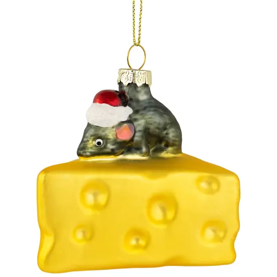 Northlight 3.25" Mouse with Cheese Glass Christmas Ornament Gray {5}