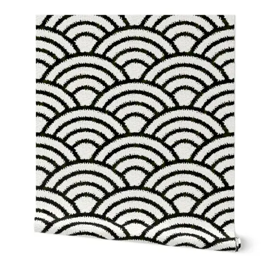 Peel & Stick Wallpaper 2FT Wide Rice And Nori Black White Japan Japanese Wave Geometric Monochrome Stripes Custom Removable Wallpaper by Spoonflower {7}