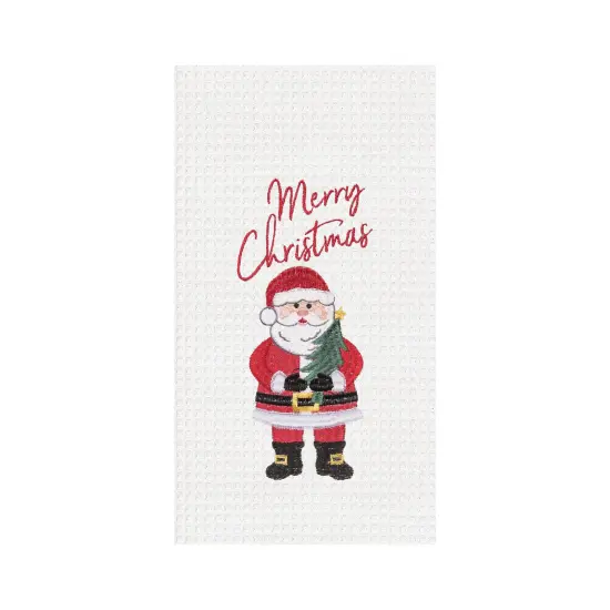 Merry Christmas Santa Embroidered Waffle Weave Kitchen Towel {1}