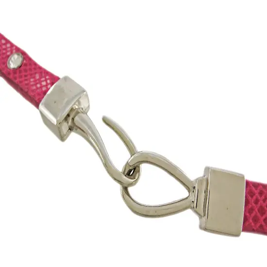 Fuchsia Leather Python Triple Wrap Rhinestone Bracelet {4}