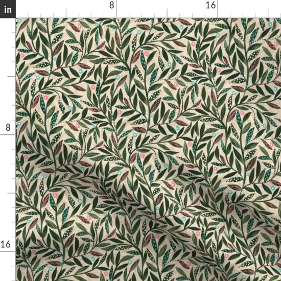 Various Fabrics by the Yard or Fat Quarter Modern Botanical Abstract Leaves Dots Green Vines Sage Olive Custom Printed Fabric by Spoonflower {2}
