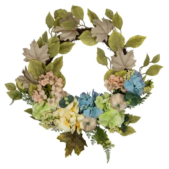 Northlight Floral and Gourds Thanksgiving Artificial Wreath - 22" - Green and Blue {1}