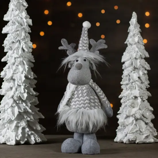 Northlight Standing Moose with Faux Fur Christmas Figure - 12" - Gray and White {3}