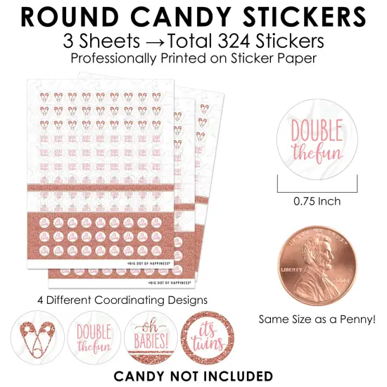 Big Dot of Happiness It's Twin Girls - Pink and Rose Gold Twins Baby Shower Small Round Candy Stickers - Party Favor Labels - 324 Count {4}