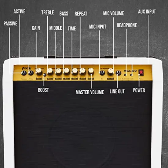 LyxPro Electric Guitar Amp, 60 Watt Portable Amplifier White {4}