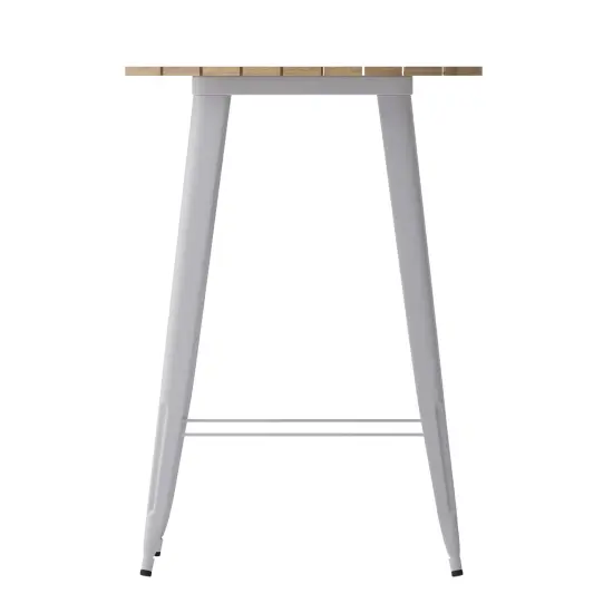 Merrick Lane Dryden Indoor/Outdoor Bar Top Table, 30" Round All Weather Poly Resin Top with Steel base Brown/Silver {4}