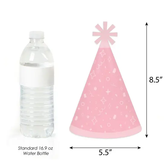 Big Dot of Happiness Pink Confetti Stars - Cone Happy Birthday Party Hats for Kids and Adults - Set of 8 (Standard Size) {4}