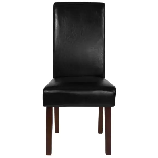 Merrick Lane Ellison Mid-Century Panel Back Parsons Accent Dining Chair - Set of 4 Black LeatherSoft {3}