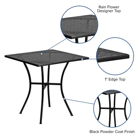Emma and Oliver Commercial Grade 28" Square Colorful Metal Garden Patio Table Black {2}