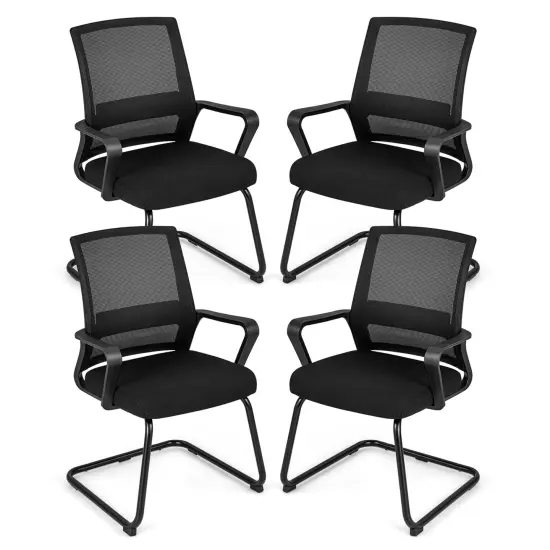 Costway 1/2/4 PCS Office Guest Chair with Lumbar Support, Breathable Mesh Back without Wheels Black {9}