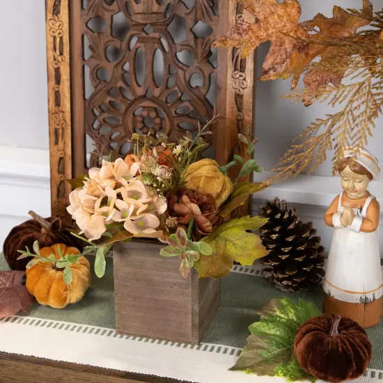 Northlight Floral and Pumpkin Wooden Box Fall Harvest Decoration - 10" x 8" - Orange and Brown {3}
