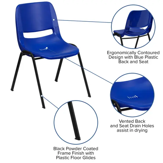 Emma and Oliver Ergonomic Shell Stack Chair - 16" Seat Daycare Home School NavyPlastic/Black {3}
