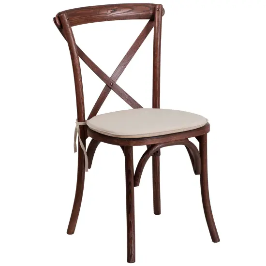 Merrick Lane Davisburg Stackable Wooden Cross Back Bistro Dining Chair with Cushion Mahogany {1}