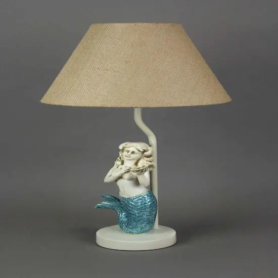 Blue Glitter Tail Mermaid Nautical Table Lamp Burlap Coastal Decor accent light {2}