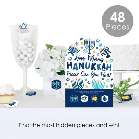 Big Dot of Happiness Hanukkah Menorah - Chanukah Holiday Party Scavenger Hunt - 1 Stand and 48 Game Pieces - Hide and Find Game {3}