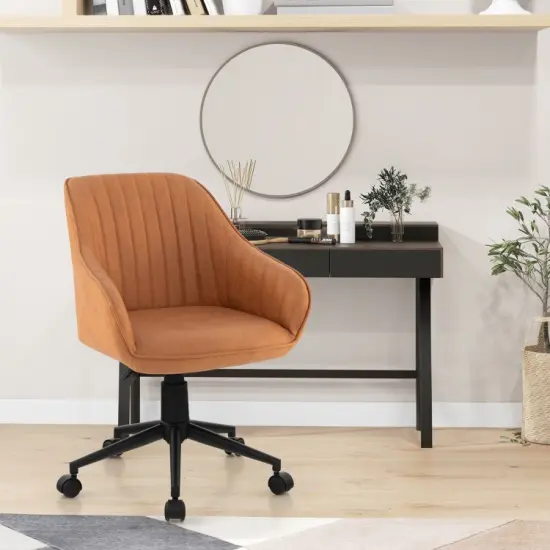 Modern Home Office Chair with Curved Backrest and Comfortable Armrests-Brown {2}
