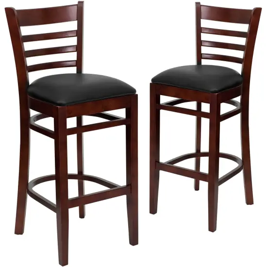 Emma and Oliver Bar Stools |&nbsp;Set of 2 Wood Bar Stools with Back BlackVYL/Mahogany {1}