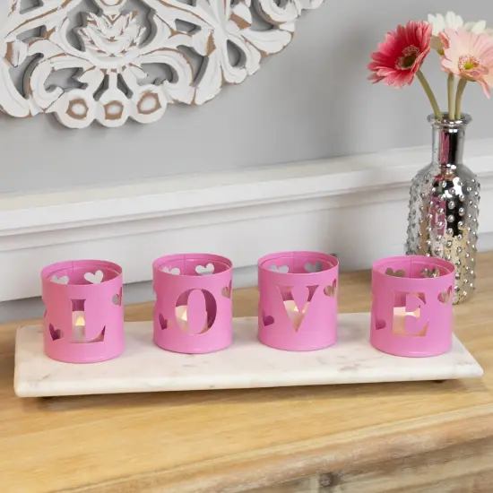 Northlight Love Valentine's Day Metal Votive Candle Holders - 2.75" - Set of 4 Pink {4}