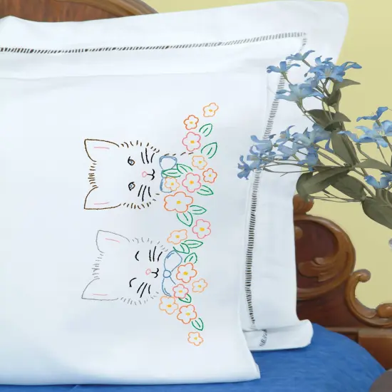 Jack Dempsey Stamped Pillowcases W/White Perle Edge 2/Pkg-Kittens {3}