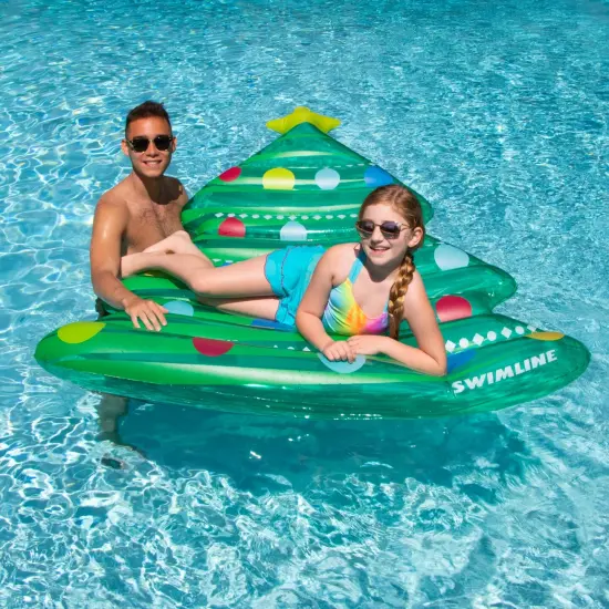 Swimline 70" Christmas Tree Inflatable Pool Mattress Raft Green {5}