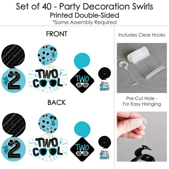 Big Dot of Happiness Two Cool - Boy - Blue 2nd Birthday Party Hanging Decor - Party Decoration Swirls - Set of 40 {7}