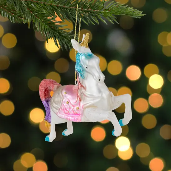 Northlight 4.25" Pastel Unicorn Glass Christmas Ornament White {3}