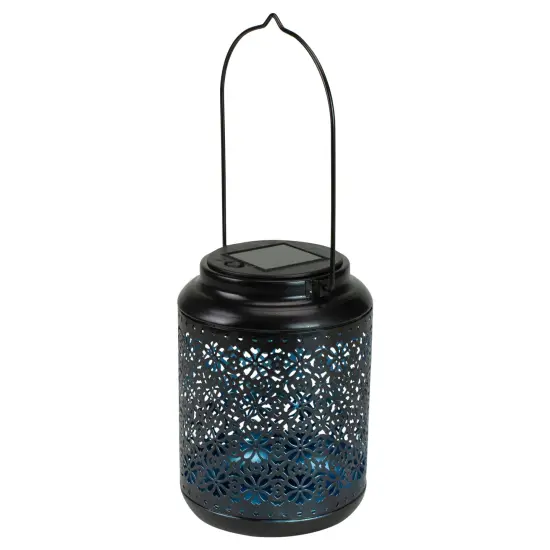Northlight 7" Black Integrated Floral LED Solar Outdoor Lantern with Handle {1}